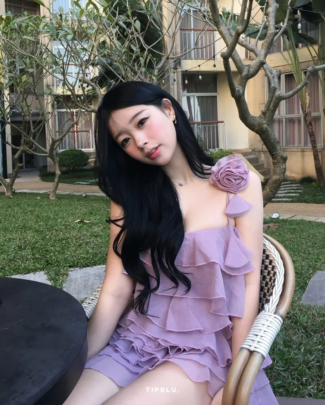 Ảnh 5 của Đầm tím bèo nhún hai dây nữ
