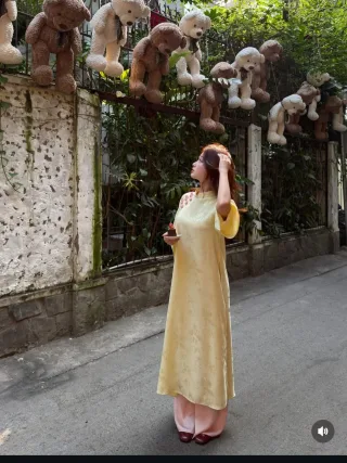 Ảnh 4 của Áo dài lụa vàng thêu bướm nữ