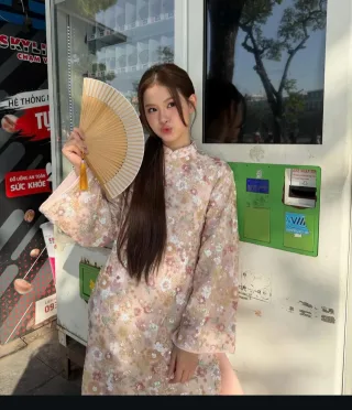 Ảnh 4 của Áo dài nữ thêu hoa hồng pastel