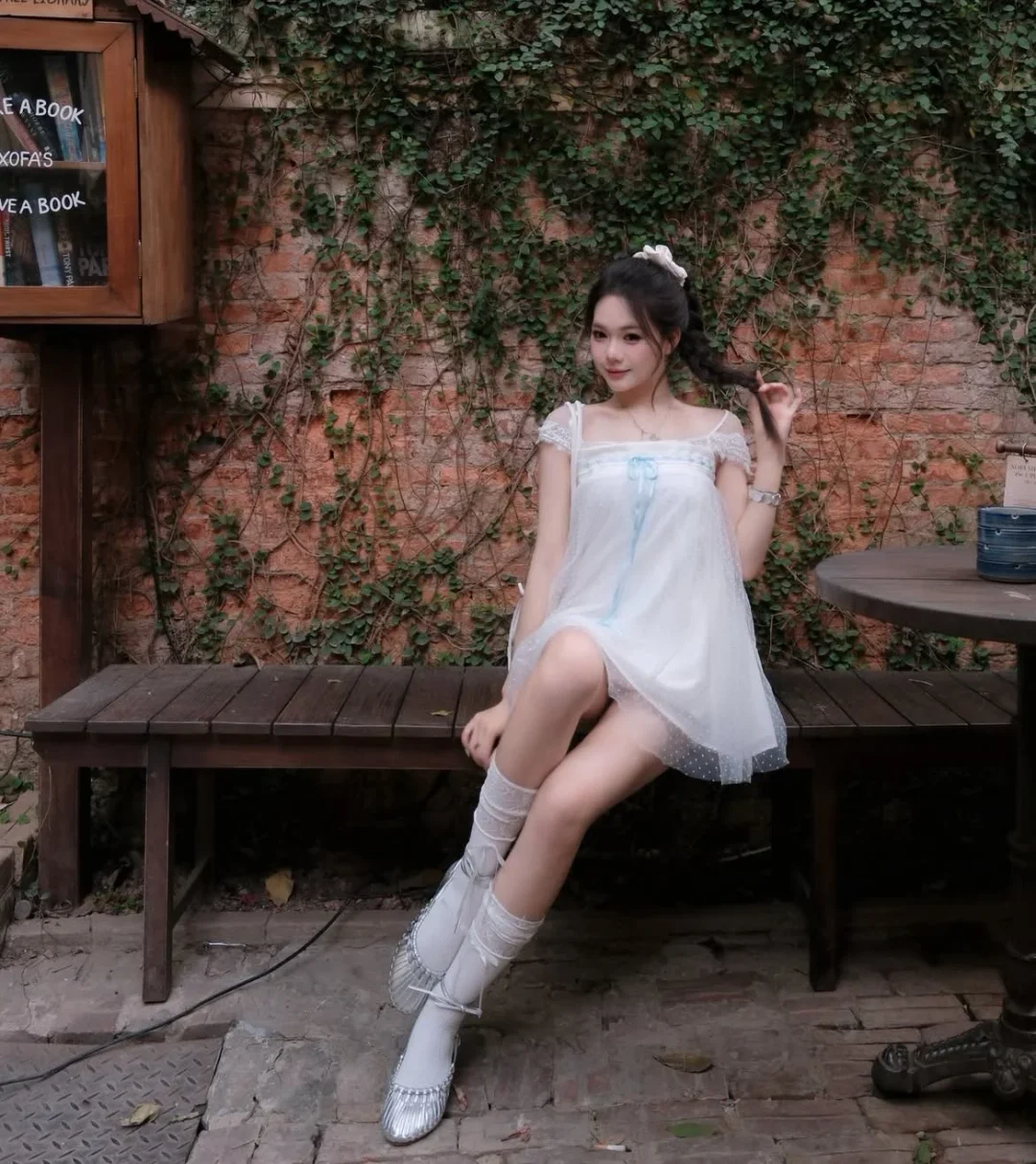 Ảnh 3 của Váy babydoll voan chấm bi trắng nữ