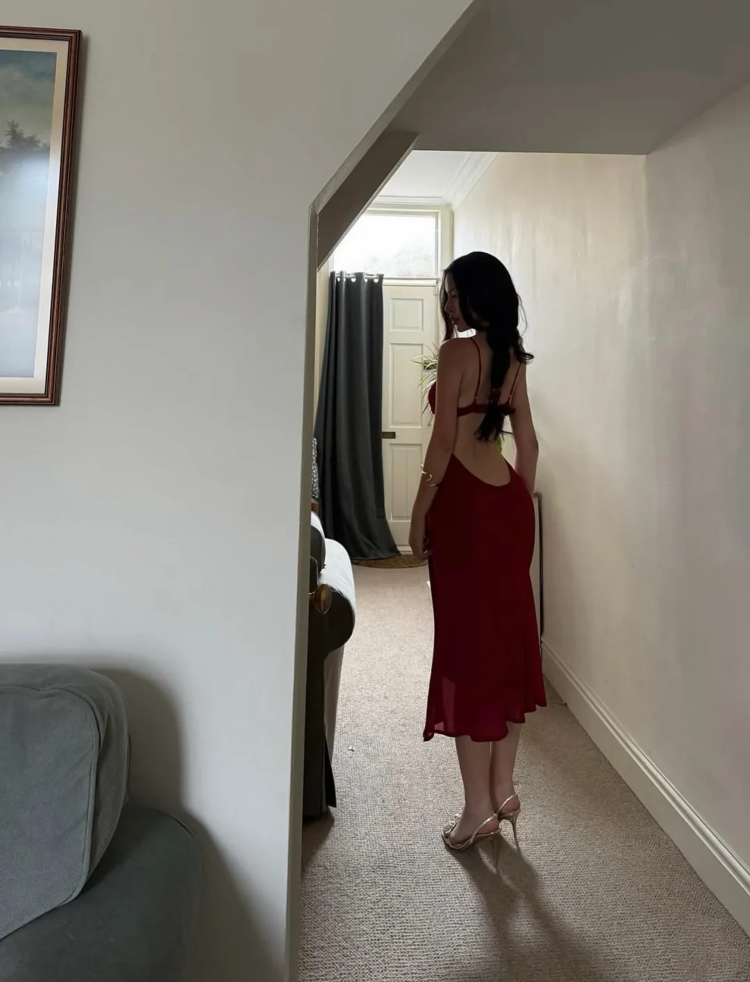 Ảnh 5 của Đầm lụa đỏ mận hai dây Bella