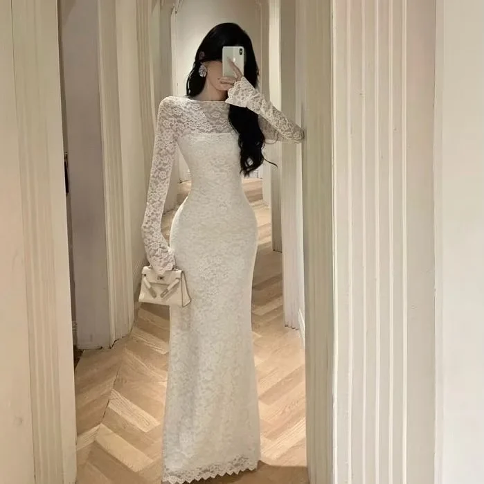 Ảnh 4 của Đầm ren trắng bodycon tay dài nữ