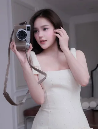 Ảnh 4 của Đầm trắng hai dây đính hạt mini nữ