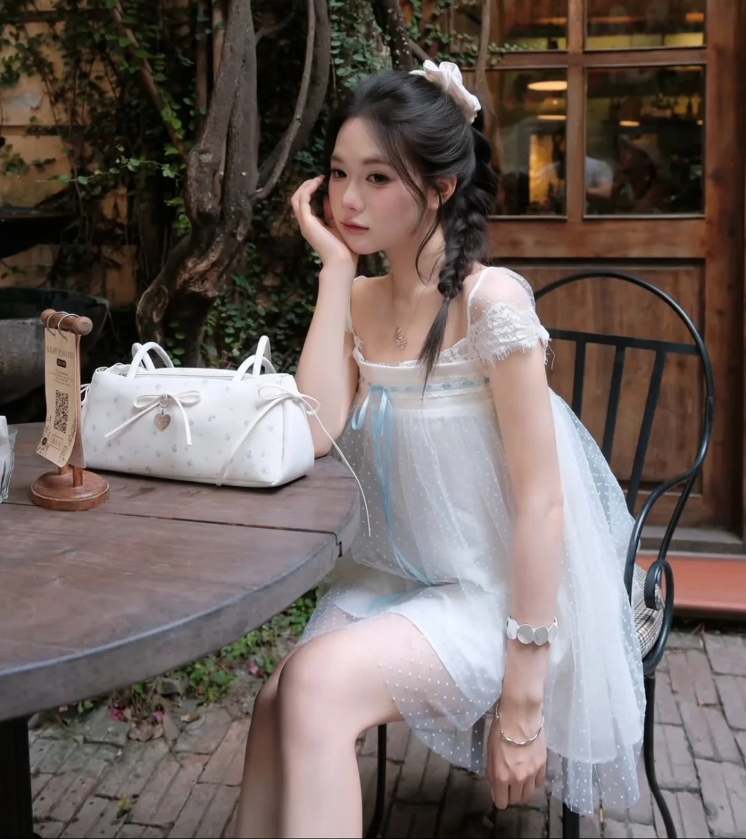 Ảnh 2 của Váy babydoll voan chấm bi trắng nữ