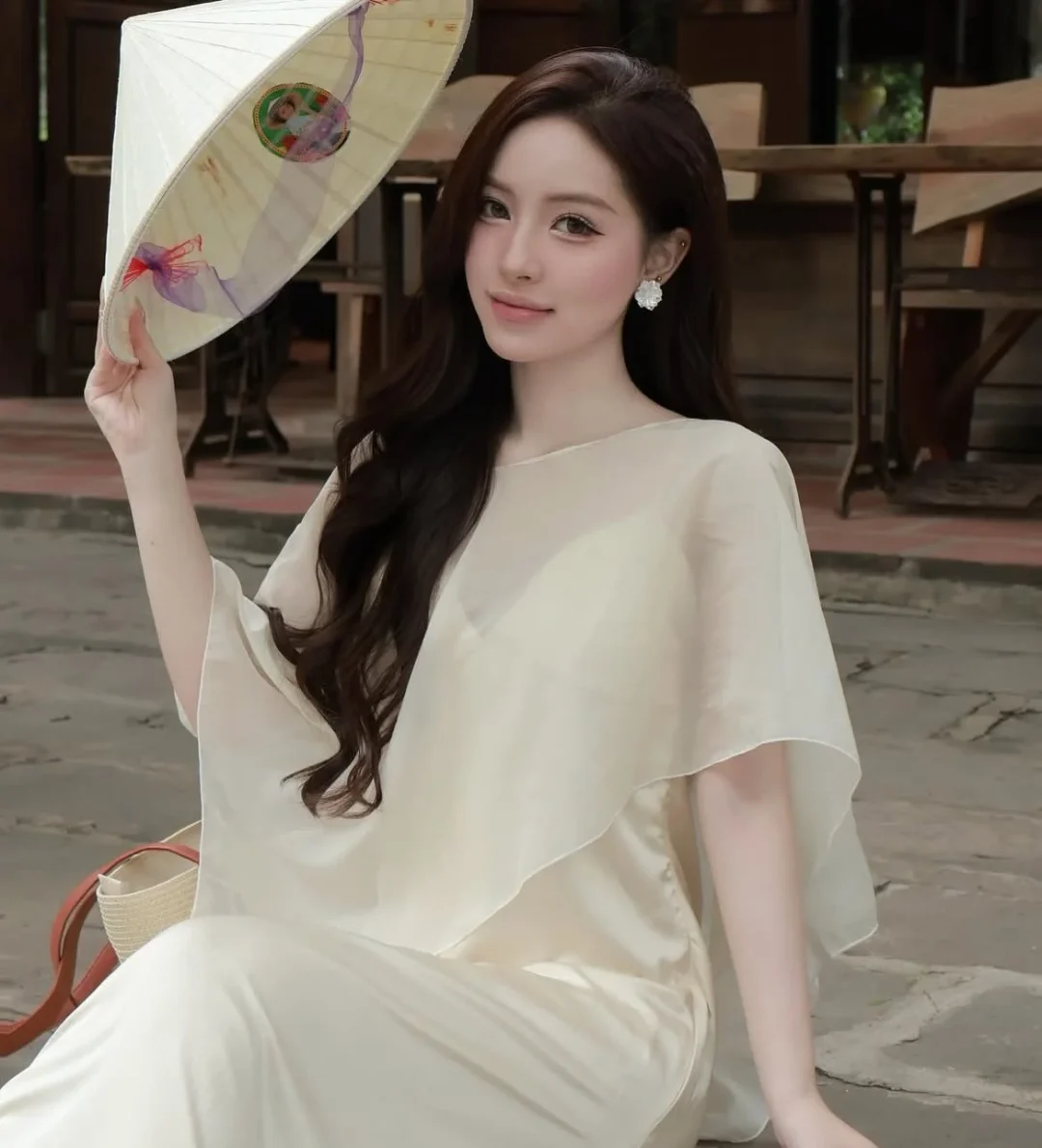 Ảnh 7 của Váy lụa voan kem nữ thanh lịch