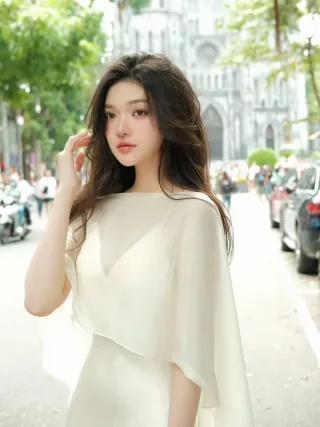 Photo 1 of Váy trắng choàng vai voan nữ tính