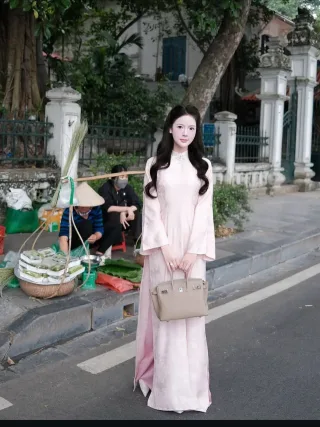 Photo 3 of Áo dài lụa hồng pastel nữ
