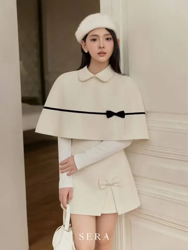 Ảnh 1 của Set áo cape váy ngắn trắng nữ