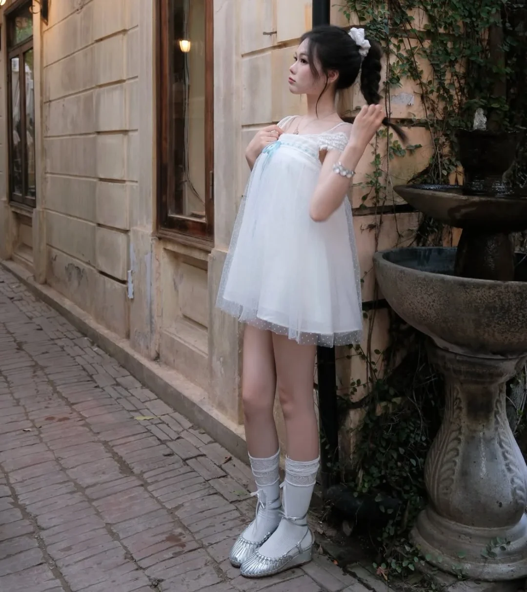 Ảnh 5 của Váy babydoll voan chấm bi trắng nữ