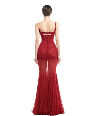 Photo 3 of Đầm dạ hội đỏ corset ren Huelleyrose size M