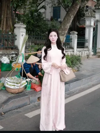 Photo 2 of Áo dài lụa hồng pastel nữ