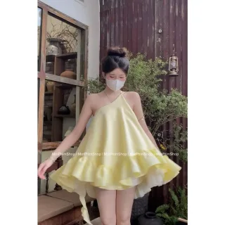 Ảnh 3 của Váy hai dây vàng ruffle chân váy trắng phồng