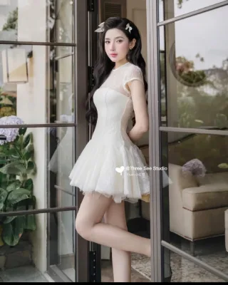 Ảnh 4 của Váy trắng ngắn ren hoa nữ size S