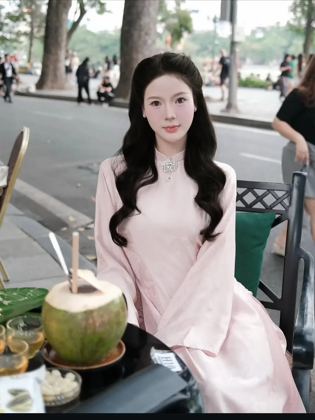 Photo 1 of Áo dài lụa hồng pastel nữ