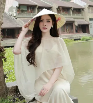 Ảnh 1 của Váy lụa voan kem nữ thanh lịch
