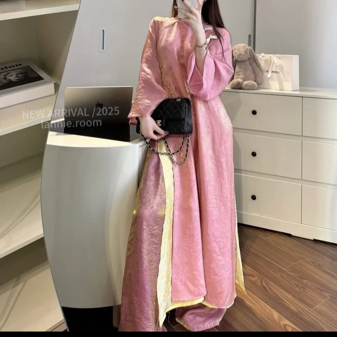 Photo 8 of Áo dài lụa hồng truyền thống nữ