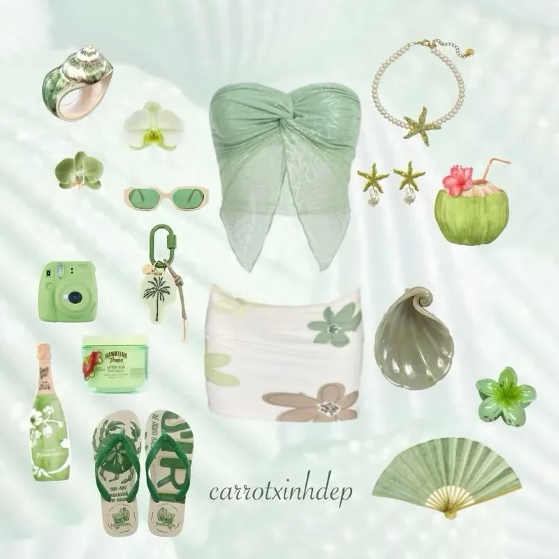 Ảnh 1 của Set đồ nữ xanh mint tropical đi biển