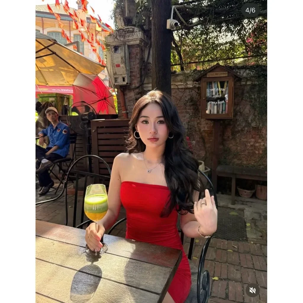 Ảnh 7 của Đầm đỏ cúp ngực nhún nữ thuê