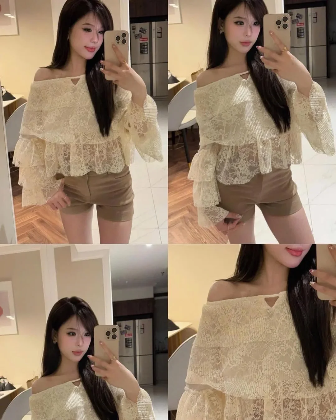 Ảnh 4 của Áo trễ vai sequin trắng nữ size S