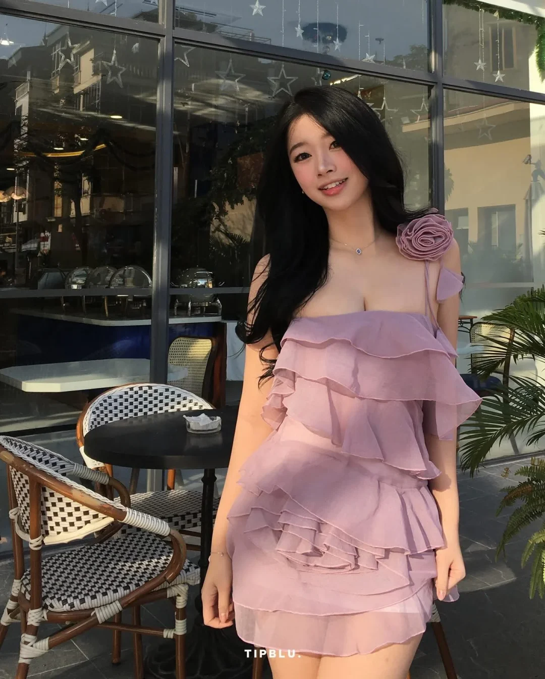 Ảnh 4 của Đầm tím bèo nhún hai dây nữ