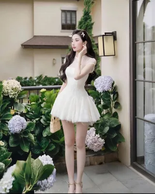 Ảnh 2 của Váy trắng ngắn ren hoa nữ size S
