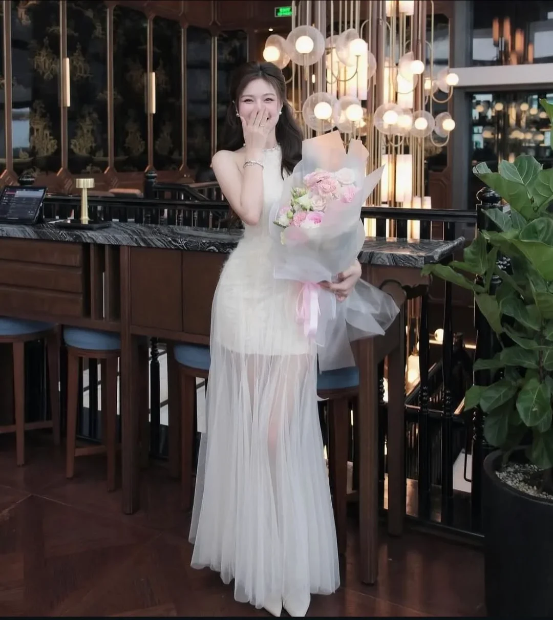 Photo 5 of Váy maxi ren trắng nữ dạ hội