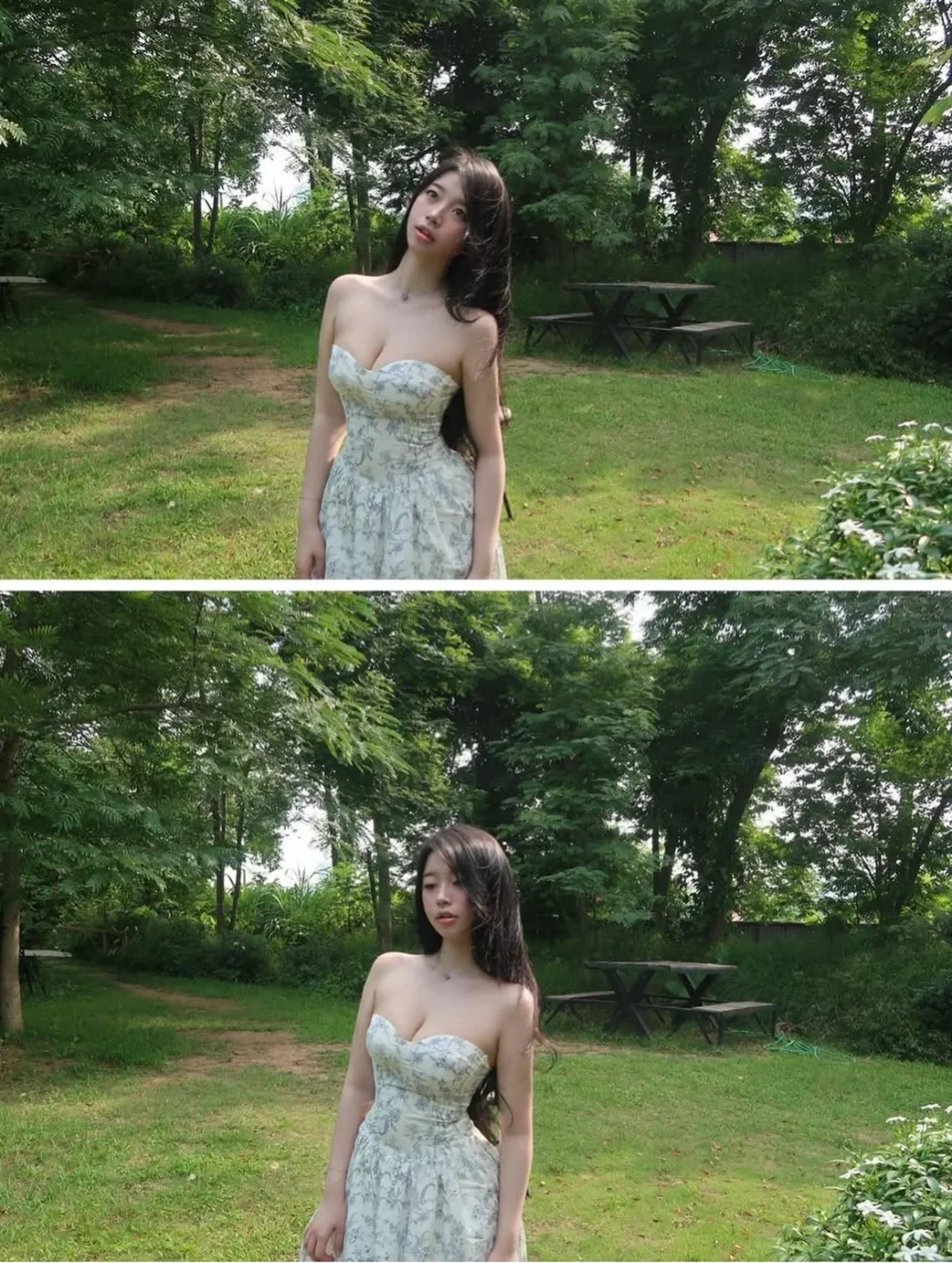 Photo 7 of Đầm maxi strapless trắng hoa nữ