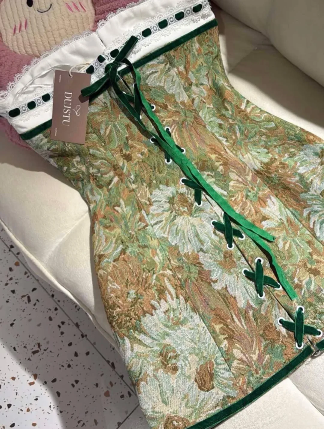 Ảnh 4 của Váy strapless Flora Duu.stu hoa văn xanh