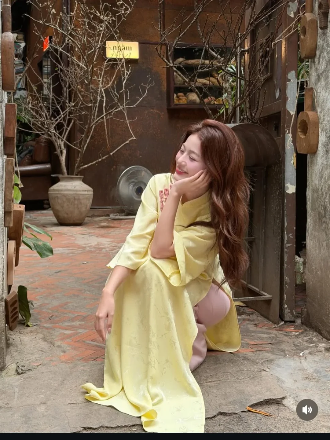Ảnh 5 của Áo dài lụa vàng thêu bướm nữ