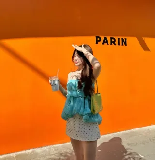 Photo 1 of Áo hai dây bèo nhún xanh ngọc nữ