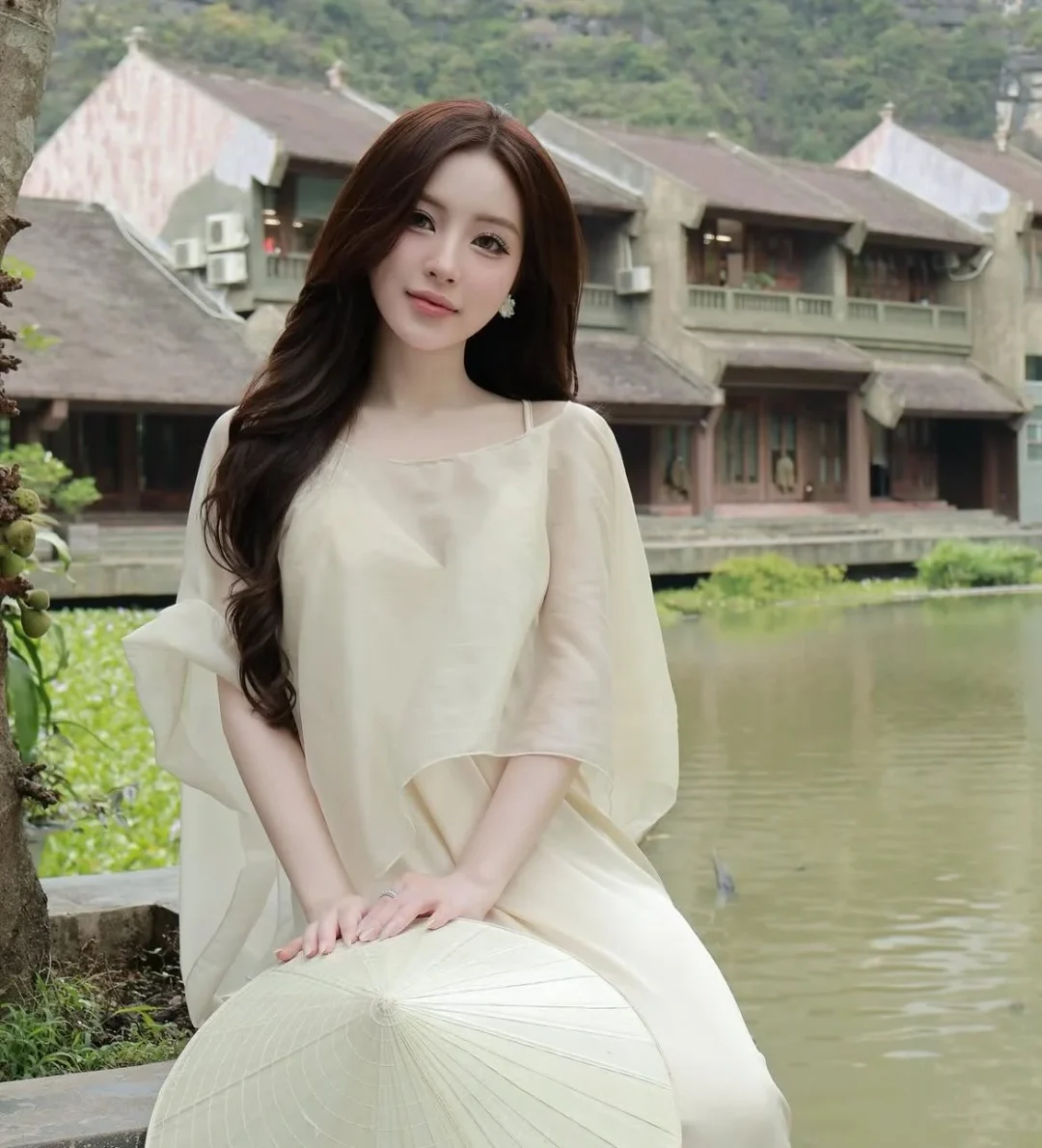 Ảnh 5 của Váy lụa voan kem nữ thanh lịch