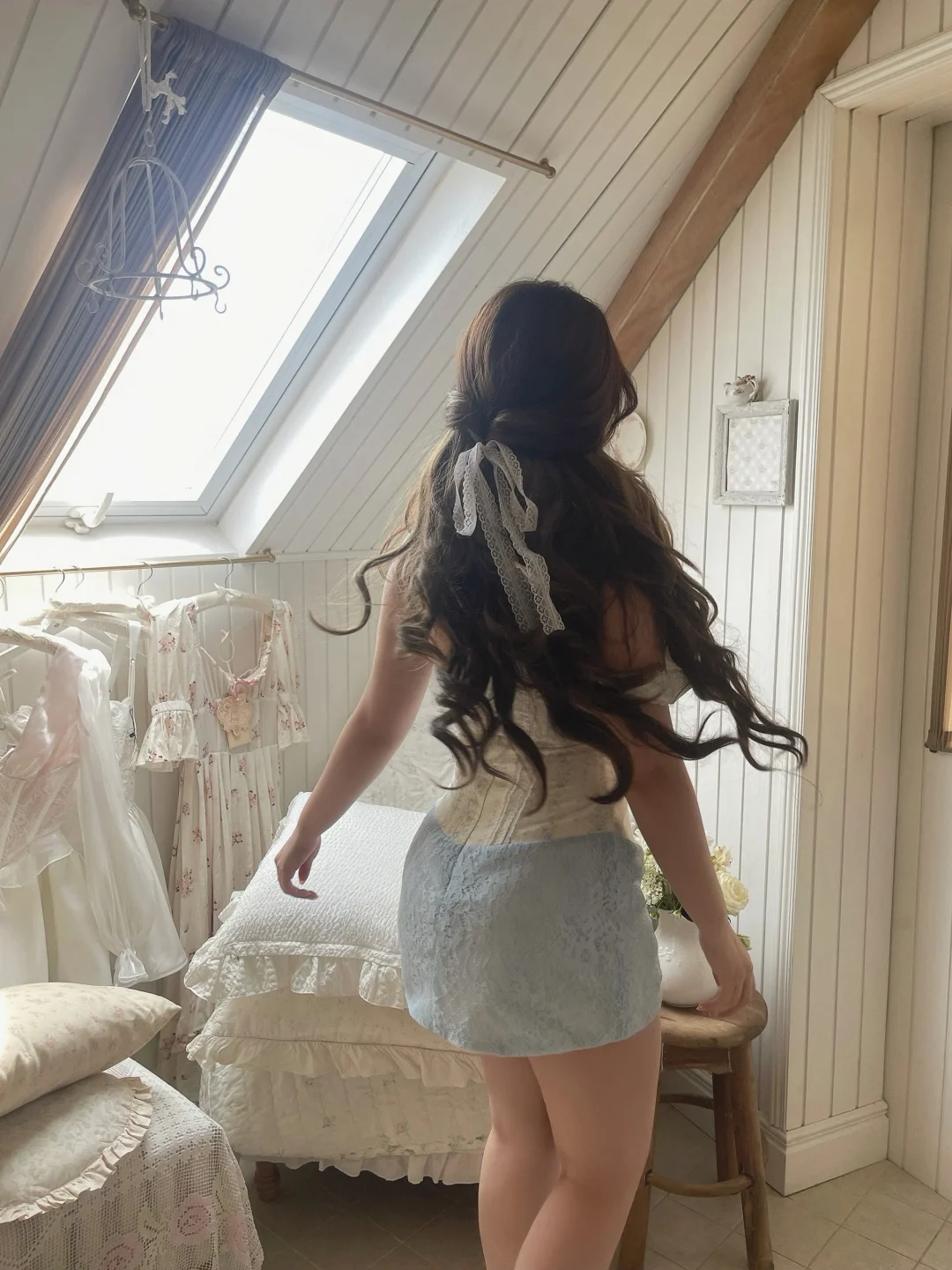 Ảnh 5 của Bộ corset ren kem vintage size M