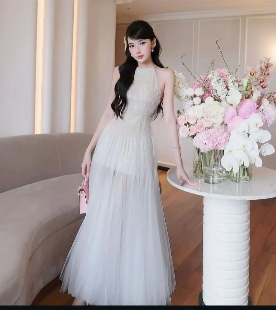 Photo 1 of Váy maxi ren trắng nữ dạ hội