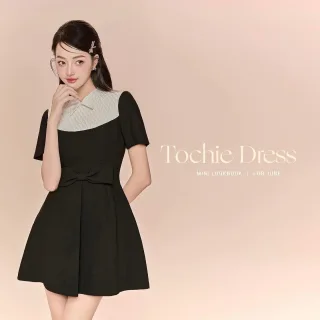 Ảnh 2 của Đầm đen cổ trắng nơ eo nữ