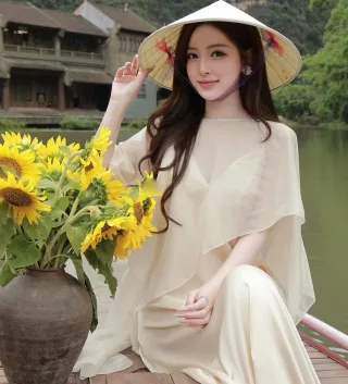 Ảnh 2 của Váy lụa voan kem nữ thanh lịch