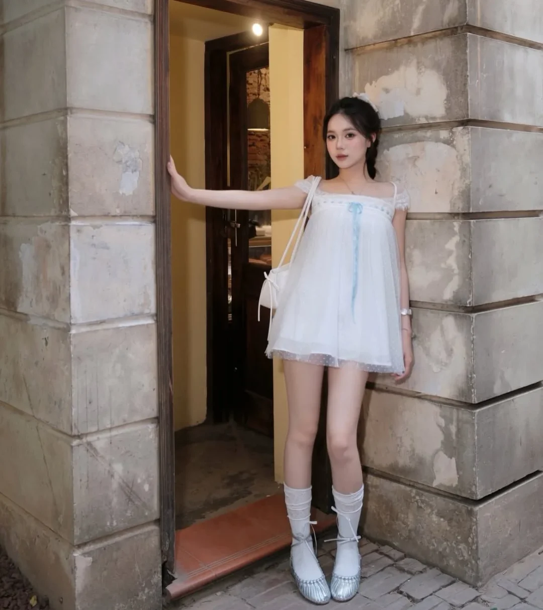 Ảnh 9 của Váy babydoll voan chấm bi trắng nữ