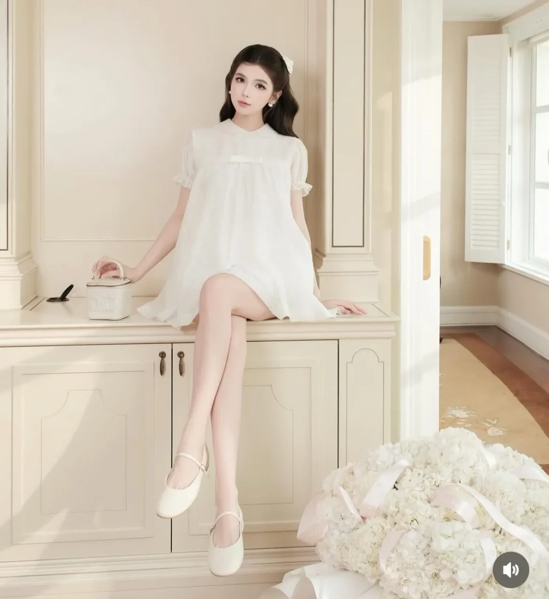 Ảnh 2 của Đầm trắng ngắn babydoll nữ tính vintage