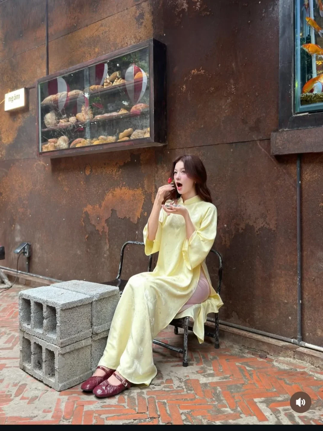 Ảnh 7 của Áo dài lụa vàng thêu bướm nữ