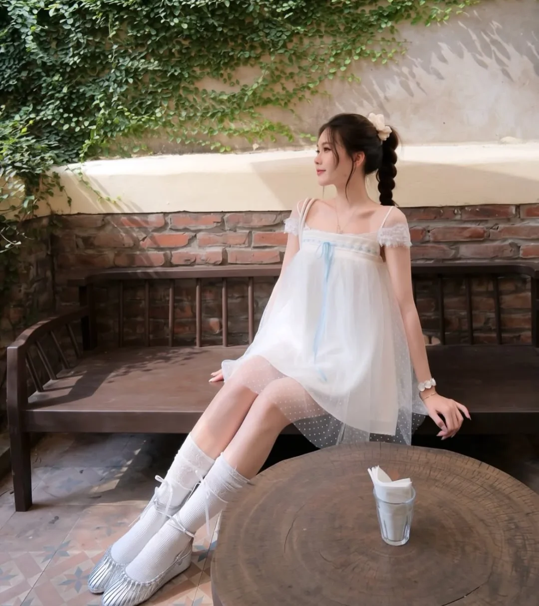 Ảnh 7 của Váy babydoll voan chấm bi trắng nữ