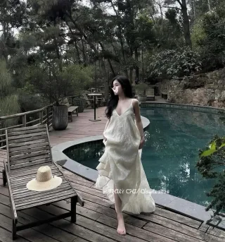 Ảnh 1 của Váy maxi trắng xẻ tà voan nữ