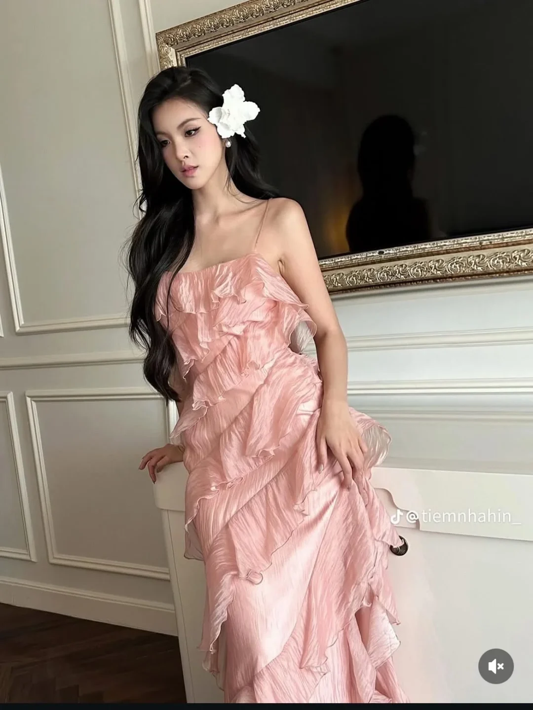 Ảnh 1 của Váy dài satin hồng nhạt dự tiệc nữ