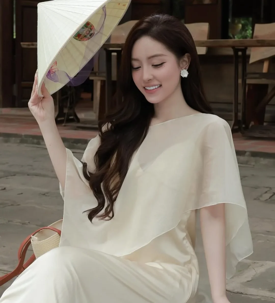 Ảnh 9 của Váy lụa voan kem nữ thanh lịch