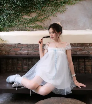 Ảnh 4 của Váy babydoll voan chấm bi trắng nữ