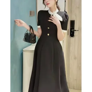 Photo 3 of Đầm đen cổ nơ trắng nữ thanh lịch