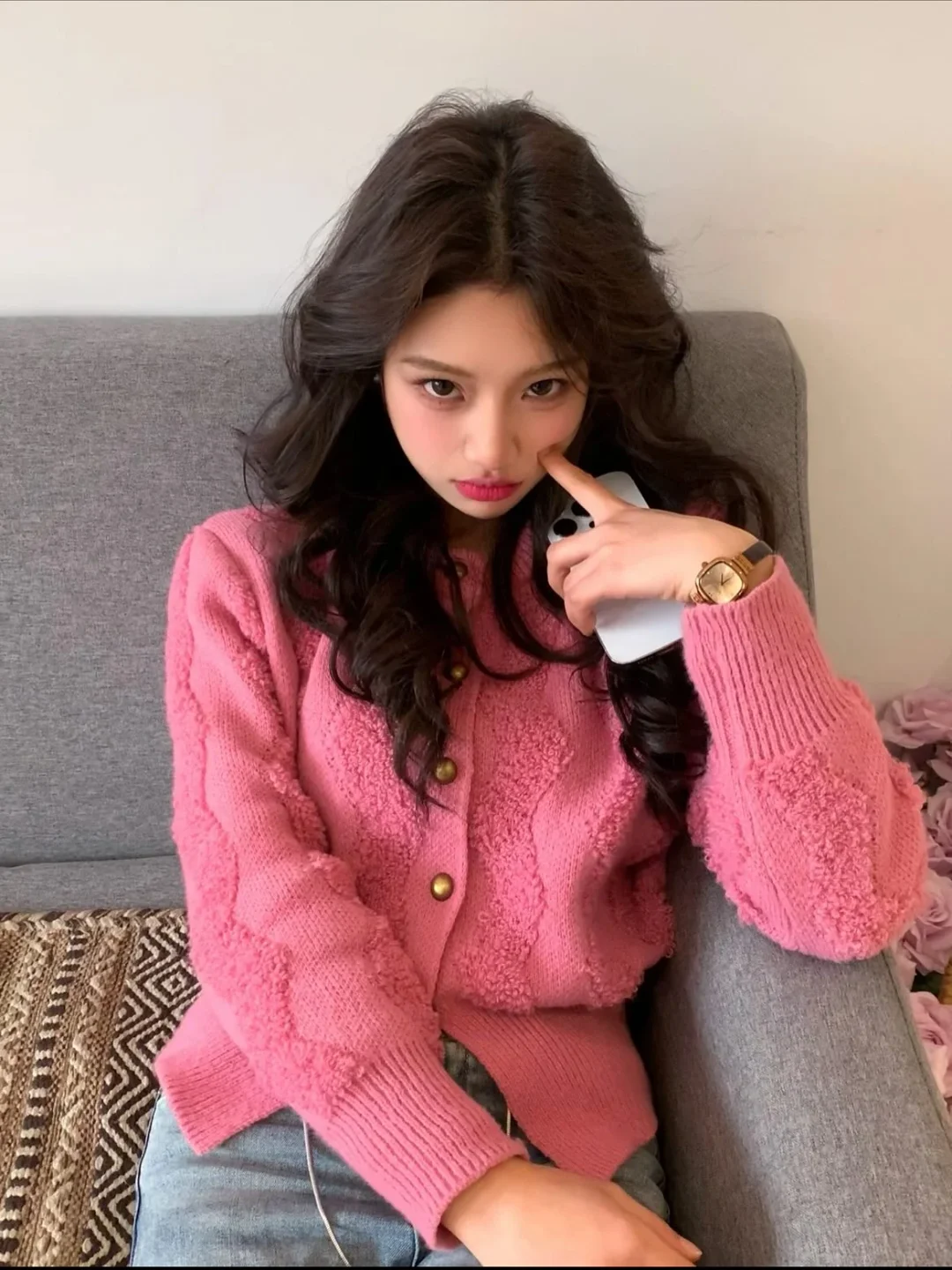 Ảnh 2 của Áo cardigan len lông xù hồng nữ