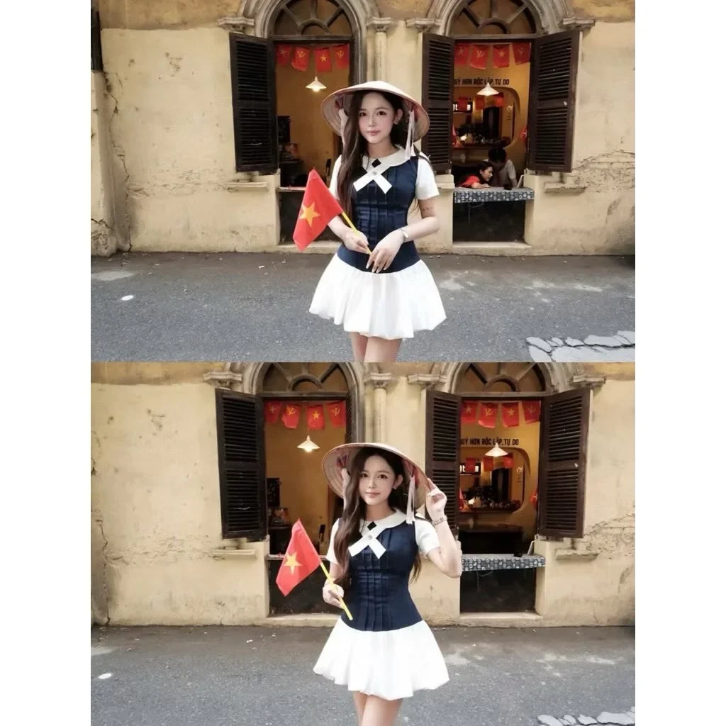 Photo 5 of Váy corset nữ xanh navy trắng cho thuê