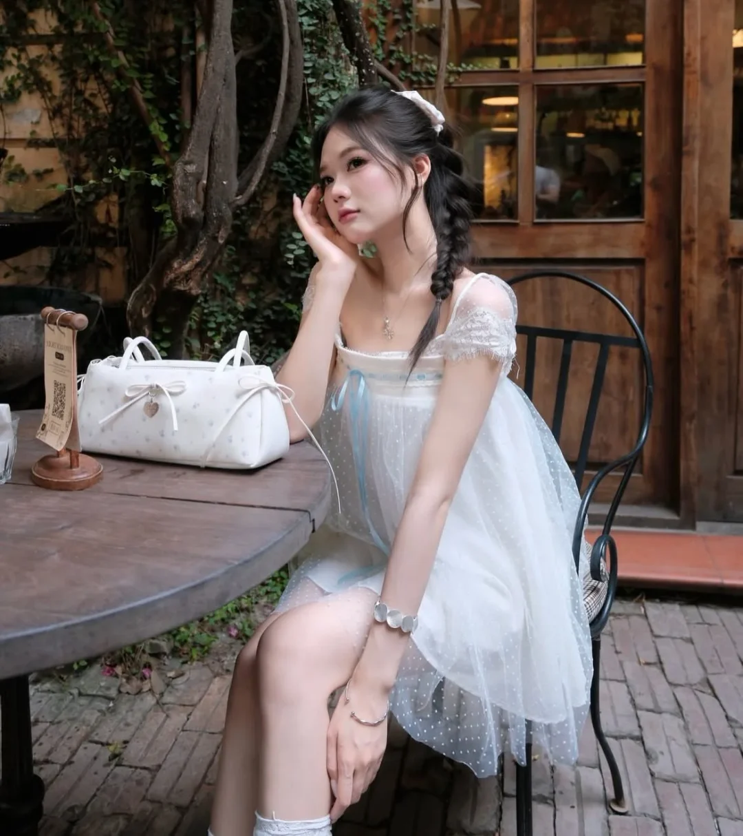 Ảnh 6 của Váy babydoll voan chấm bi trắng nữ