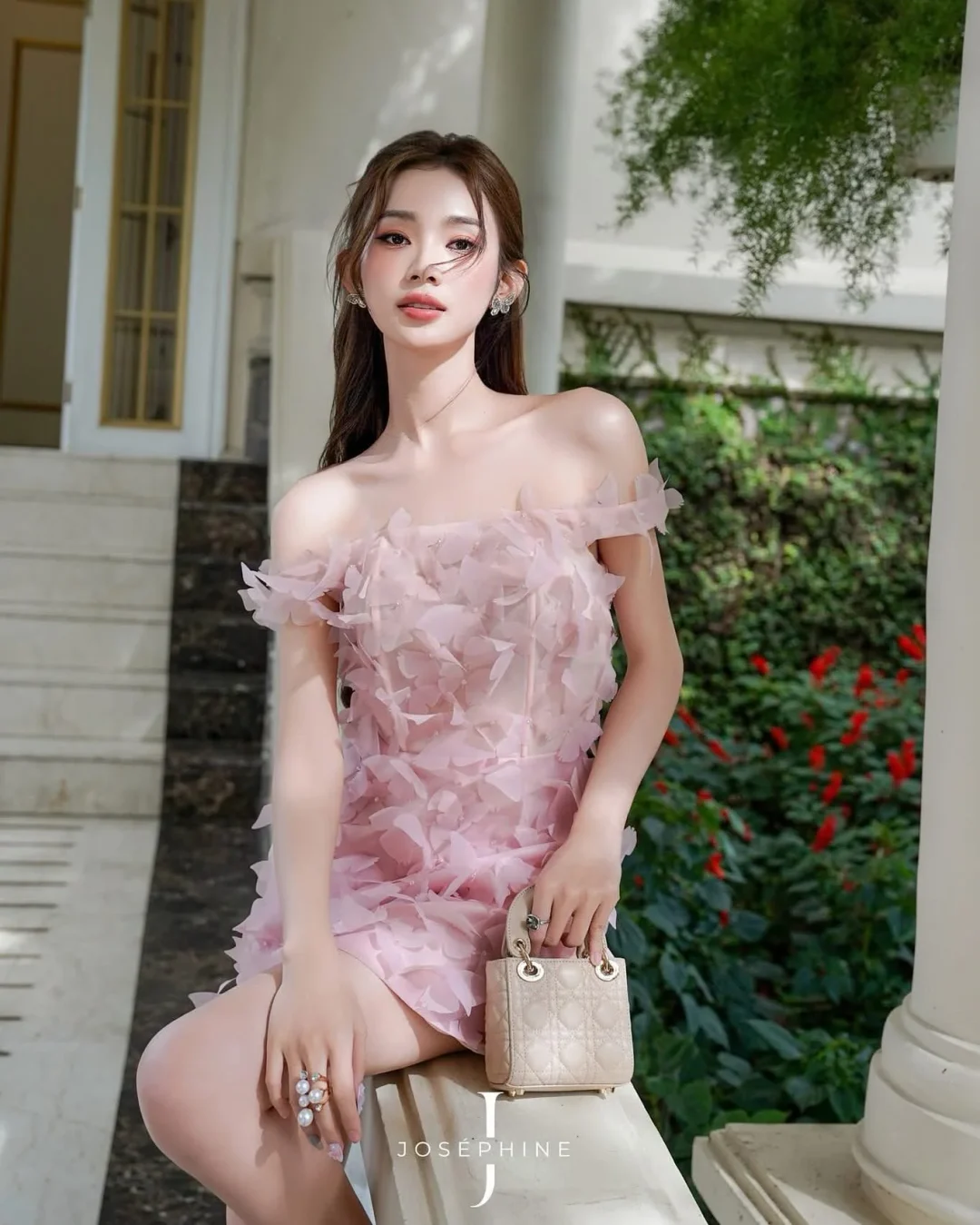 Ảnh 1 của Váy tiệc hồng cánh hoa Josephin nữ