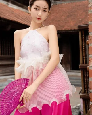 Ảnh 4 của Váy tiệc halter ombre hồng sang trọng