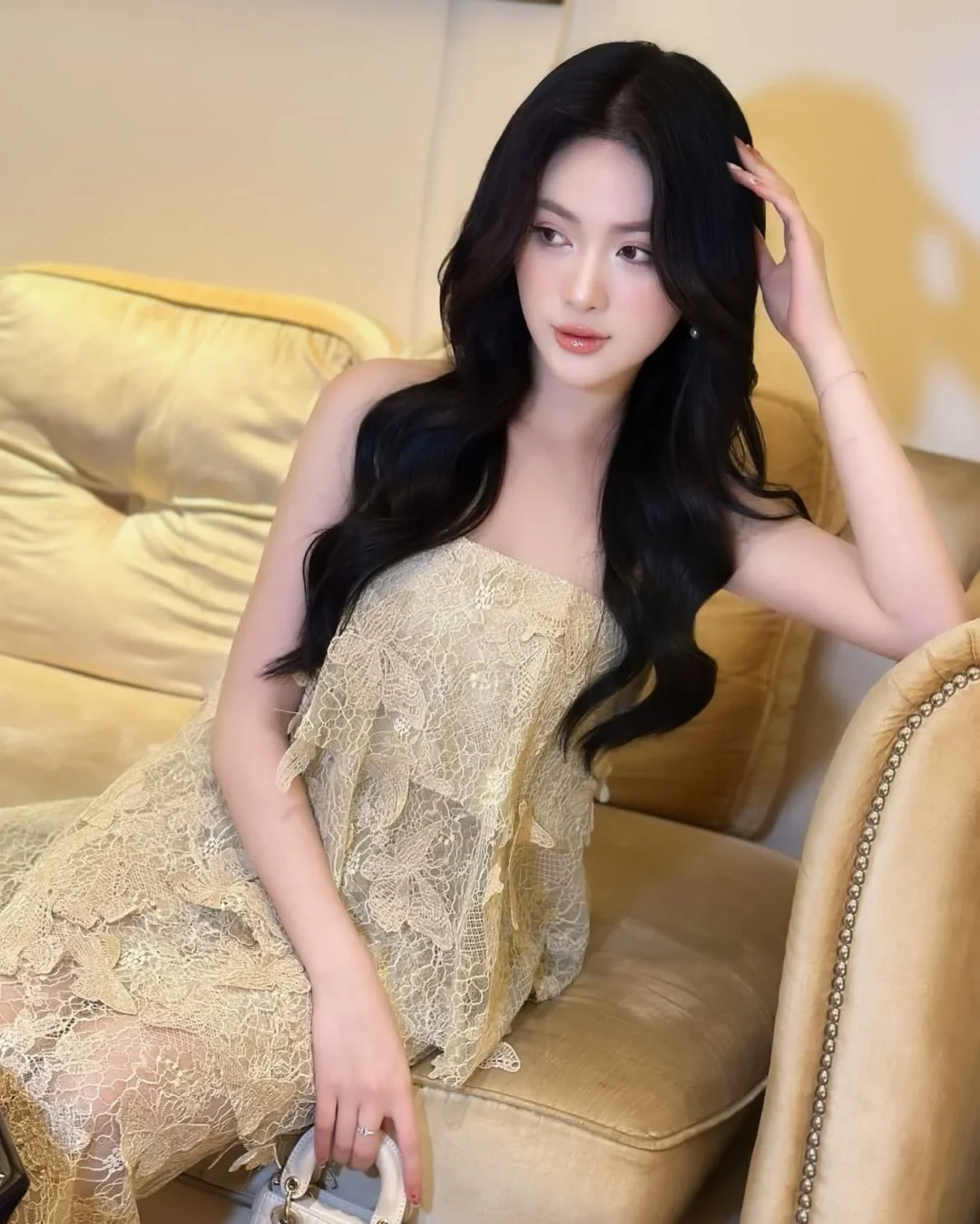 Photo 4 of Váy ren kem hai tầng Josephin nữ